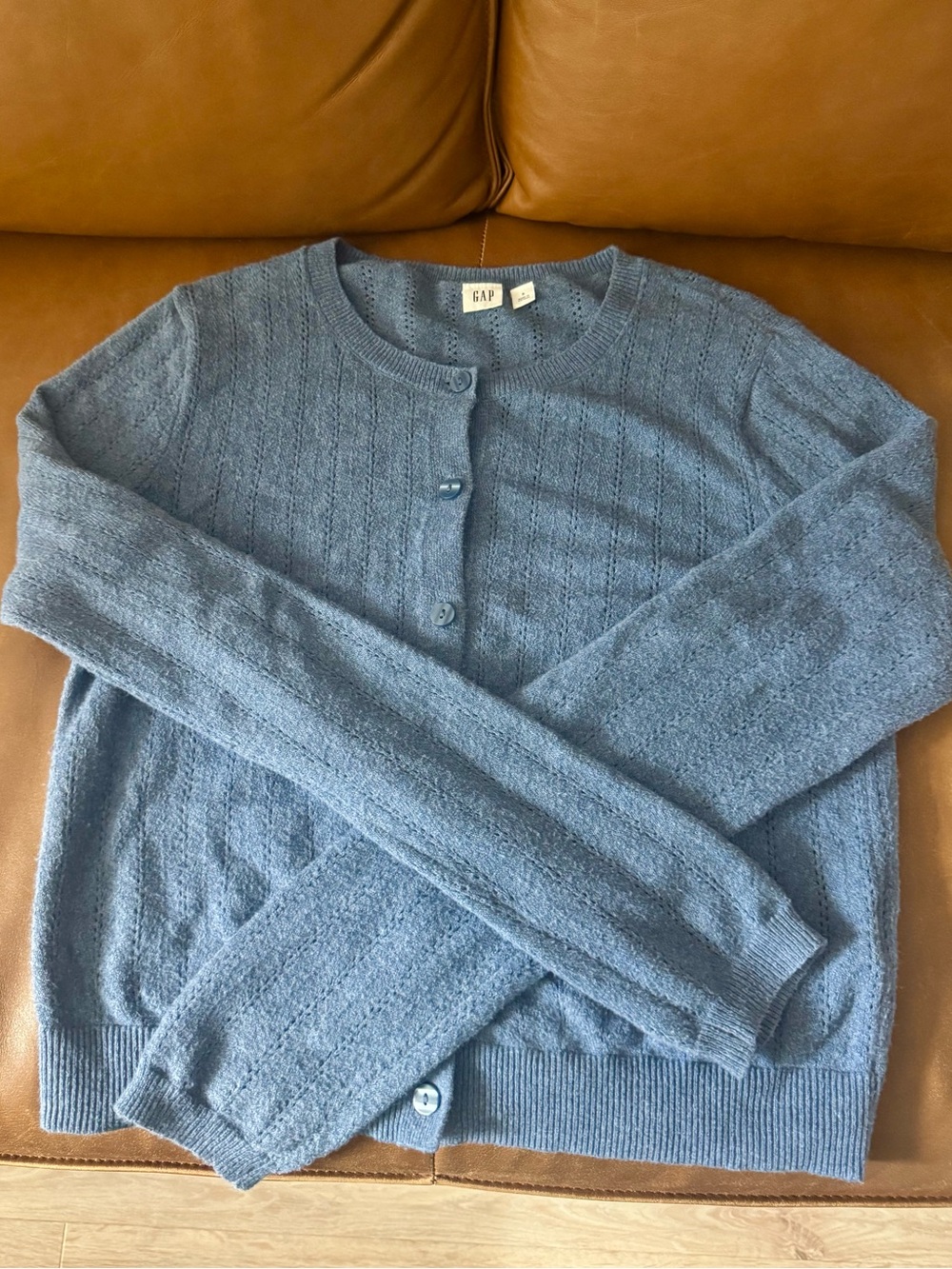 GAP Factory Light Blue Pointelle Button Cardigan - Picture 7 of 7